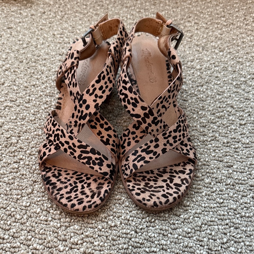 Madewell Leopard Calf Hair Sandals 6.5 Leather Block Heel Animal Print